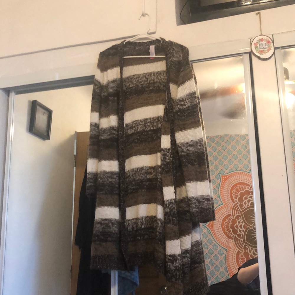 Brown/White Striped Long Sweater